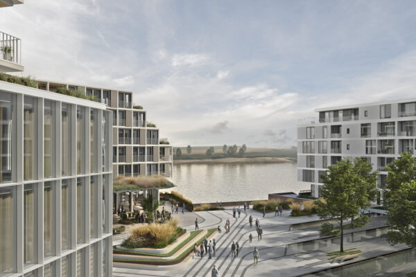 Rheinblick Krefeld - Architekturkonzeption und Architekturvisualisierung von Formgrafik - öffentlicher Platz